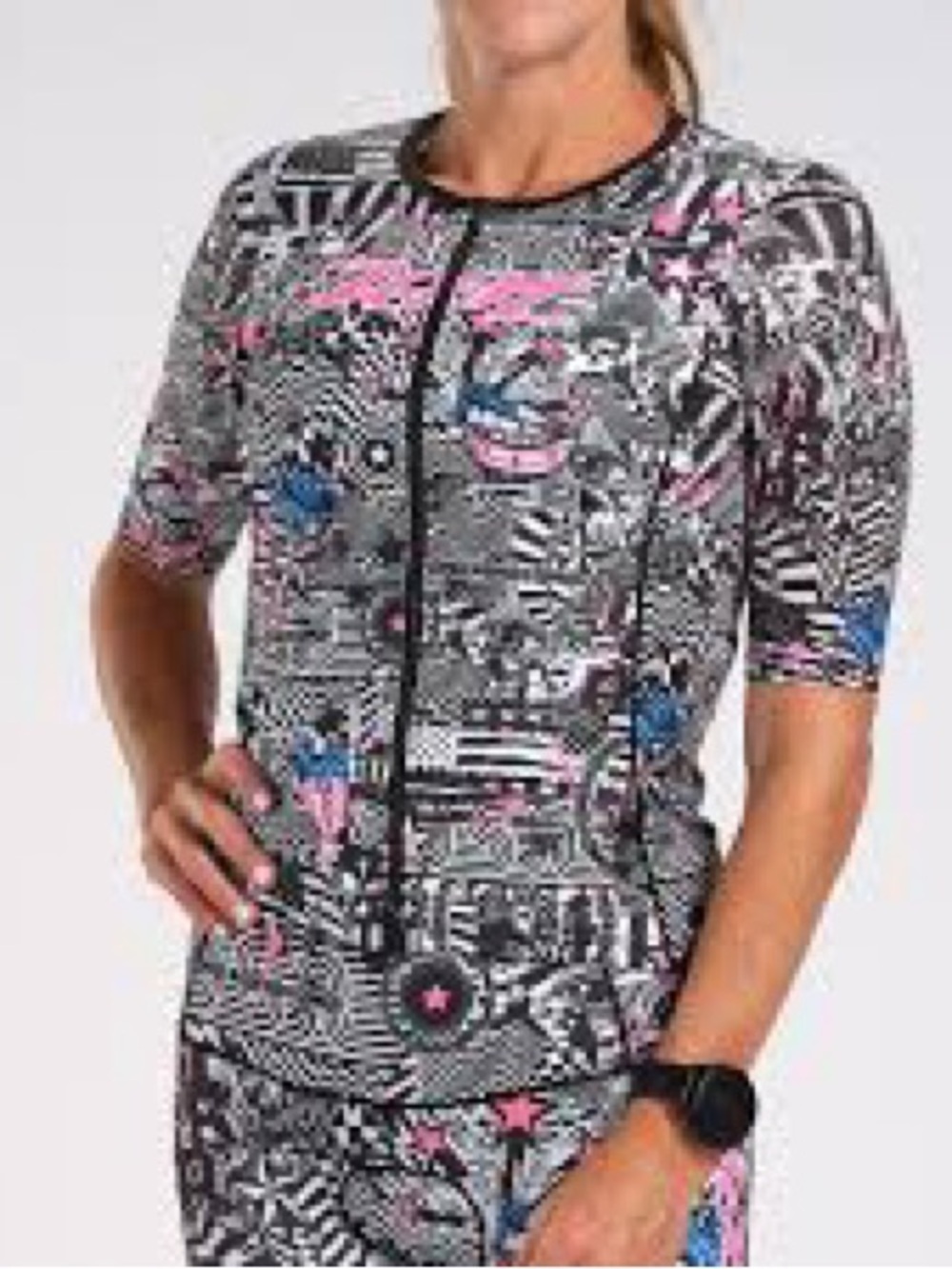 ZOOT American Rebel Graphic Zip-Front Cycling Jersey in Black, White & Hot Pink